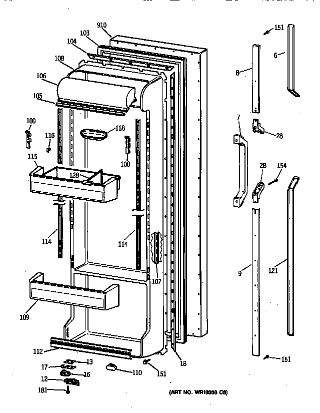 GE TFX22PPZBBB fresh food door diagram
