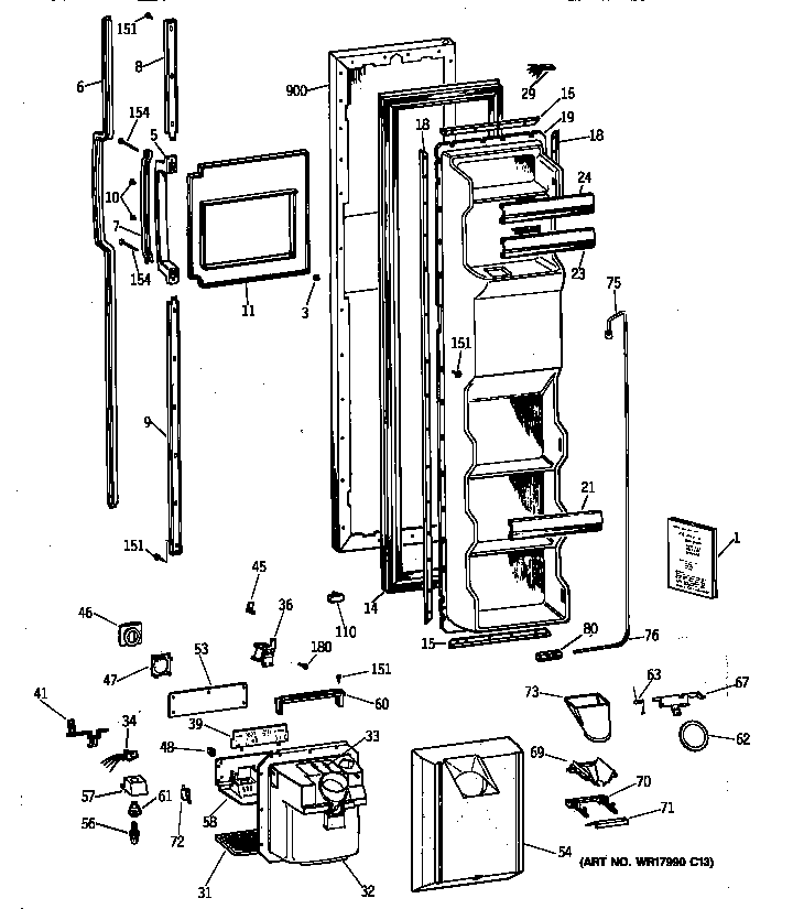 GE TFX22ZPZBAA freezer door diagram