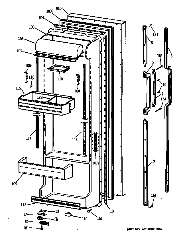 GE TFX22ZPZBAA fresh food door diagram