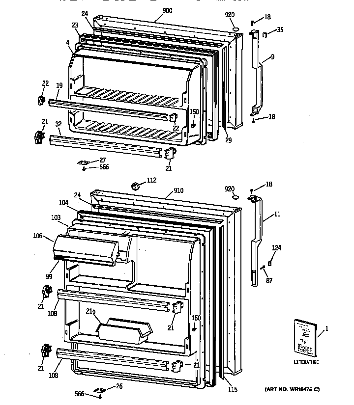 GE TBT18NIYERAD doors diagram