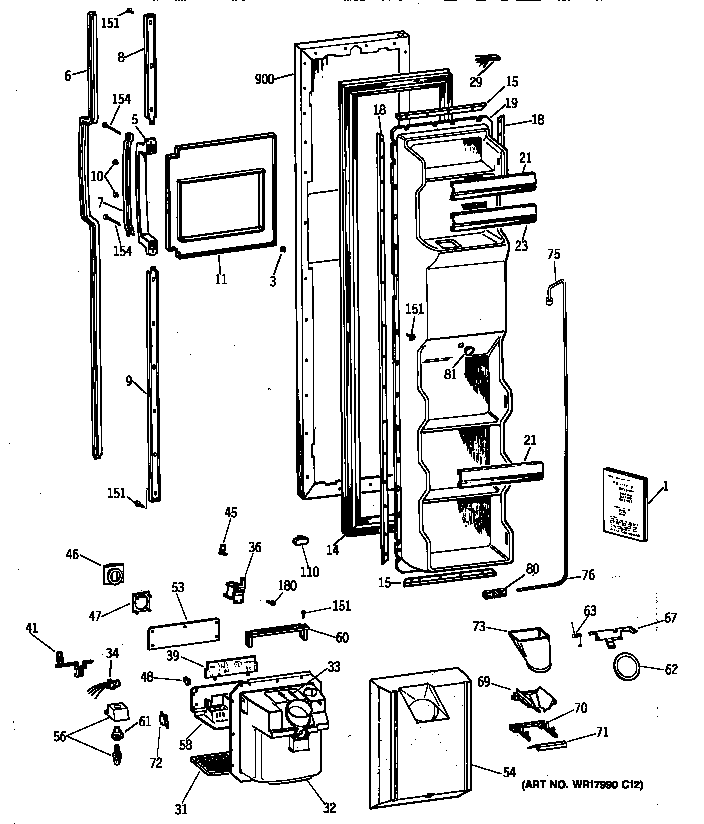 GE TFX25ZPZBWW freezer door diagram