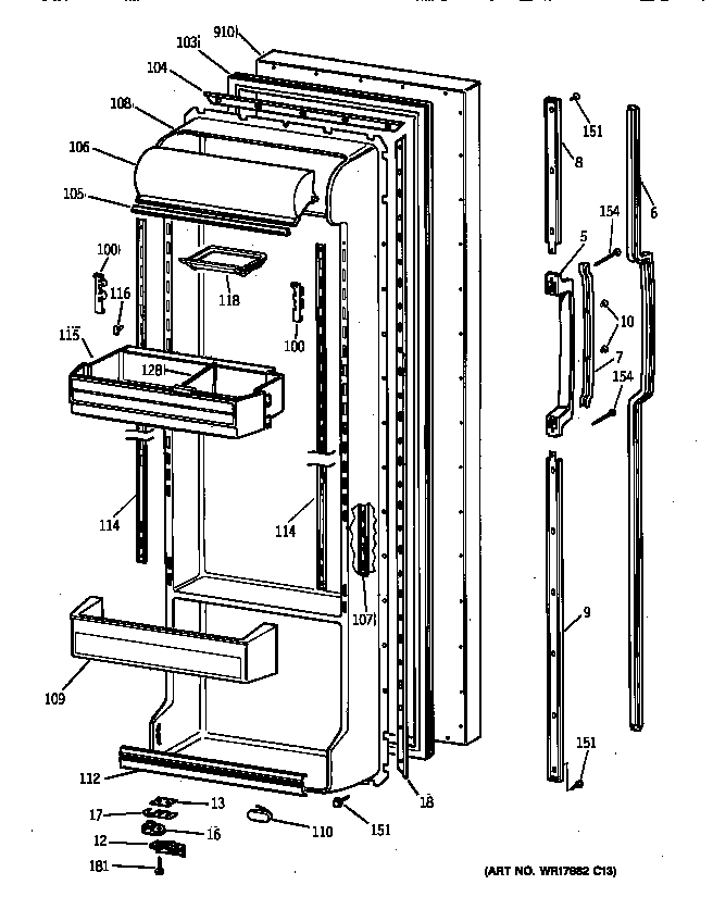 GE TFX25ZPZBWW fresh food door diagram