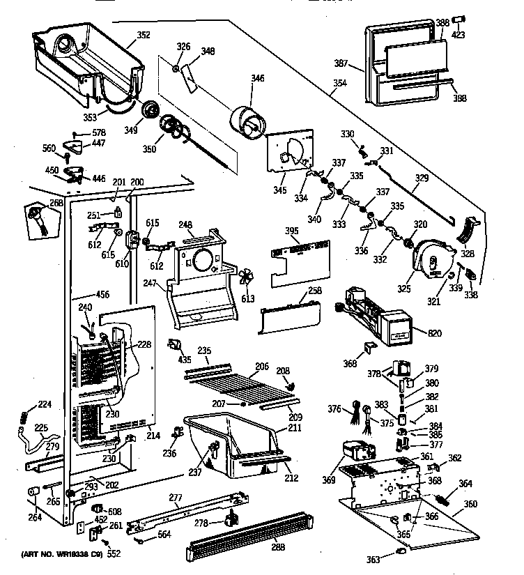 GE TFX25ZPZBWW freezer section diagram