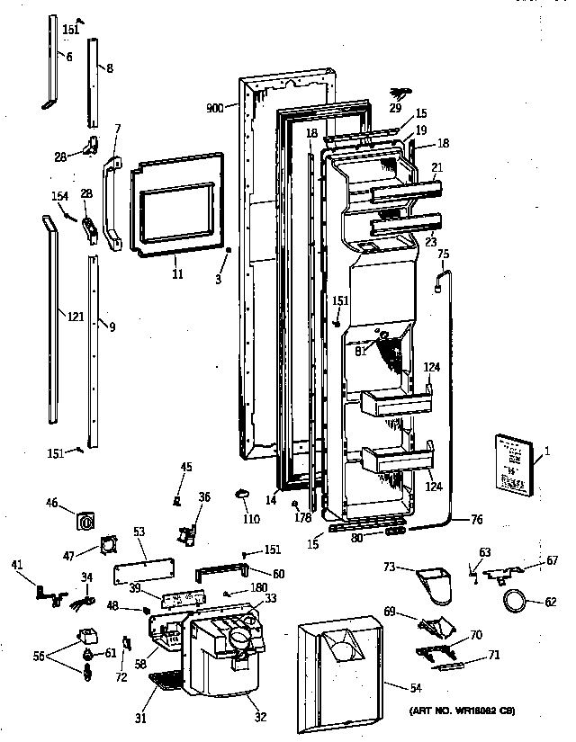 GE TFX27PPZBBB freezer door diagram