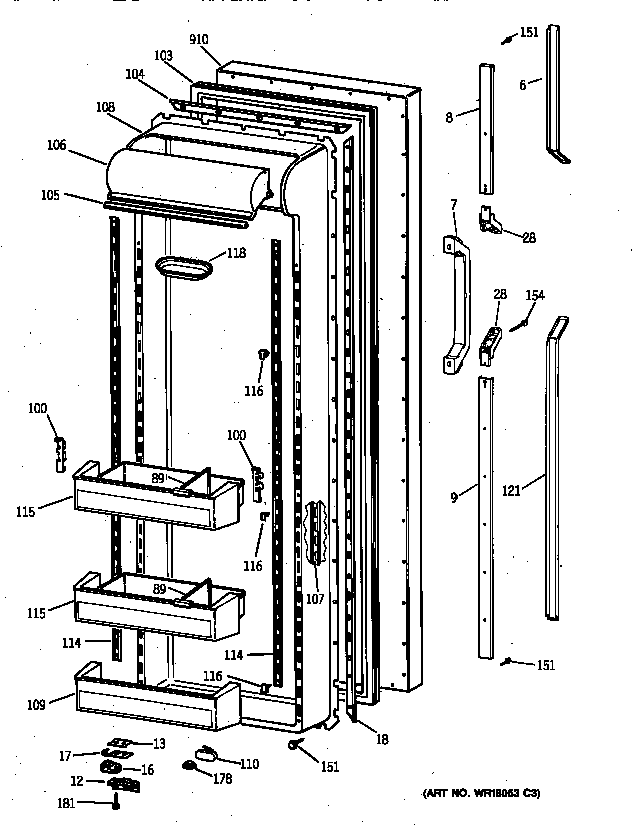 GE TFX27PPZBBB fresh food door diagram