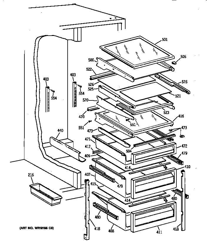 GE TFX27PPZBBB fresh food shelves diagram