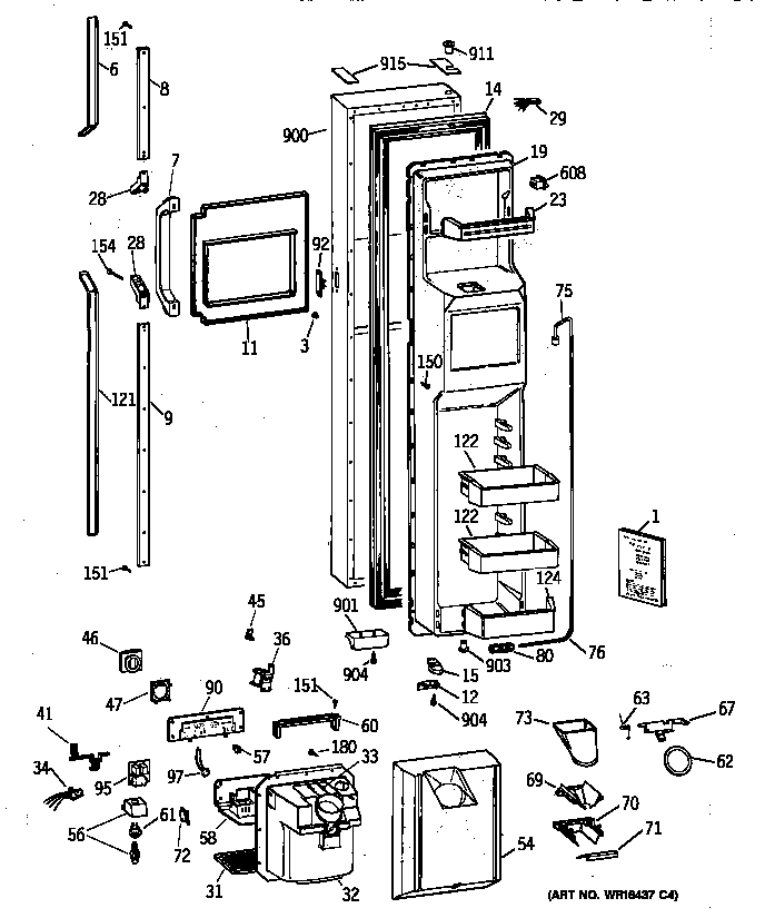 GE TFX30PBZCAA freezer door diagram