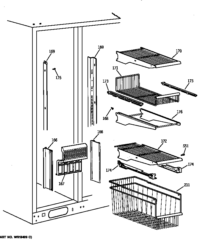 GE TFX30PBZCAA freezer shelves diagram