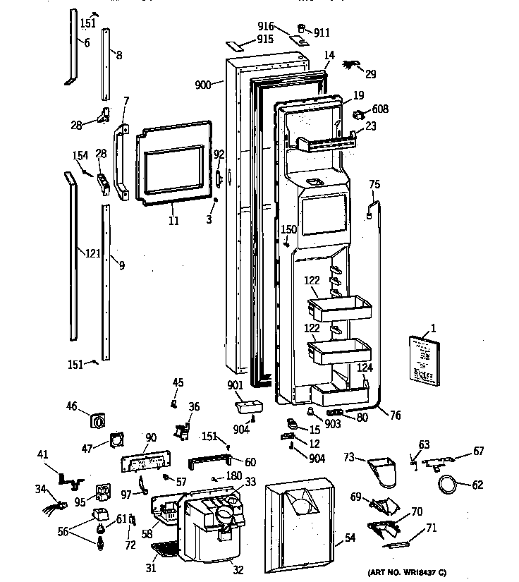 GE TPX24PBZCBB freezer door diagram