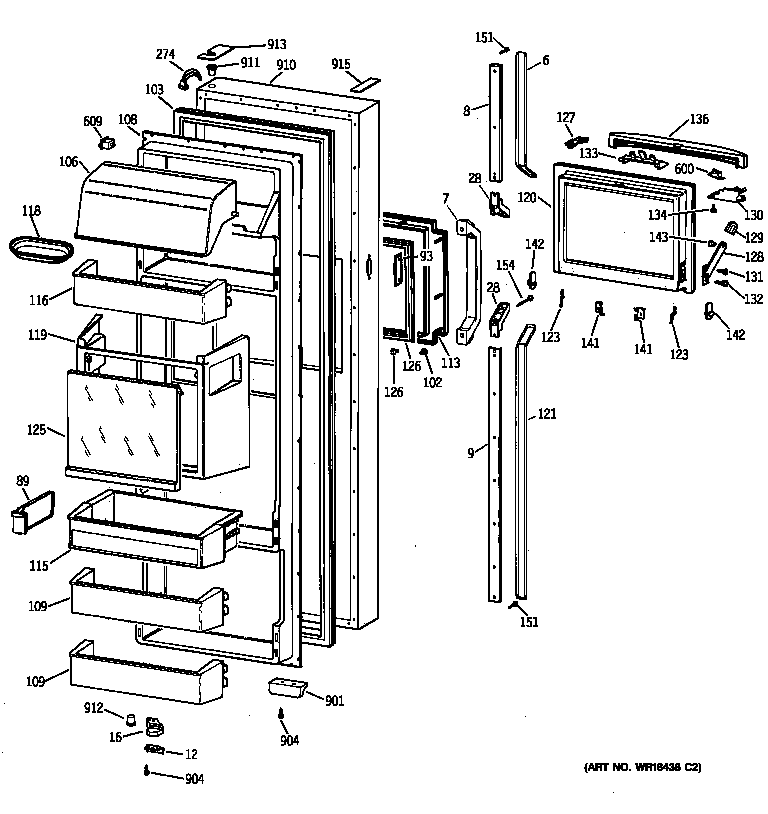 GE TPX24PBZCBB fresh food door diagram