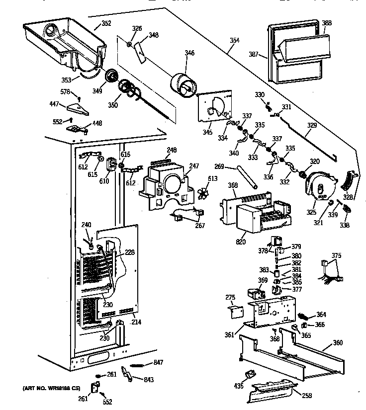 GE TPX24PBZCBB freezer section diagram