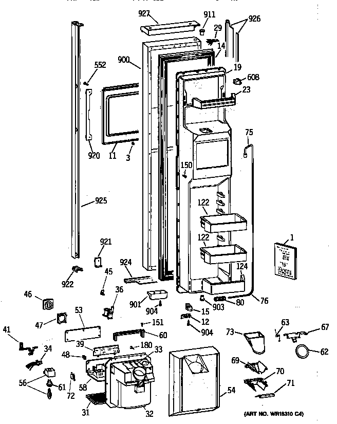 GE TPX24SPZCBS freezer door diagram
