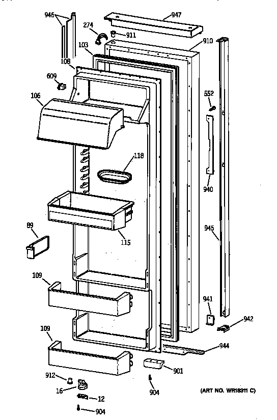 GE TPX24SPZCBS fresh food door diagram