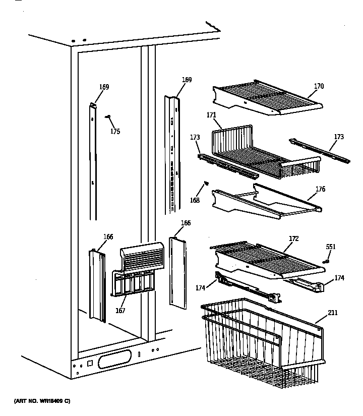 GE TPX24SPZCBS freezer shelves diagram