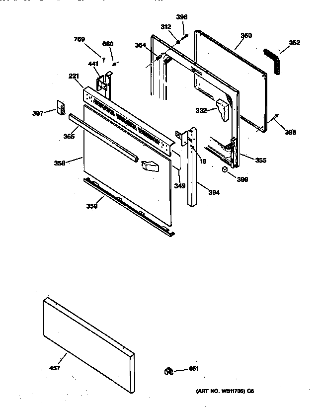 GE JBP19BY2 door & drawer parts diagram