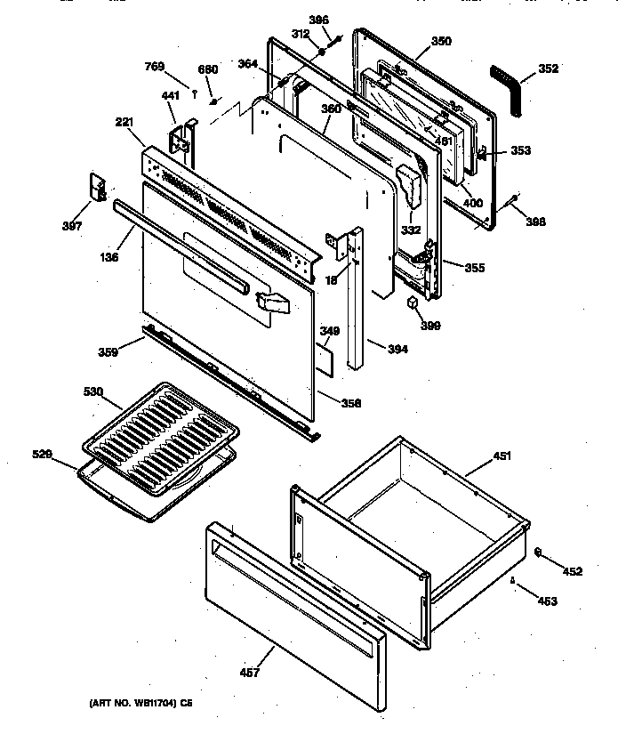 GE JBP26BY2 door & drawer parts diagram