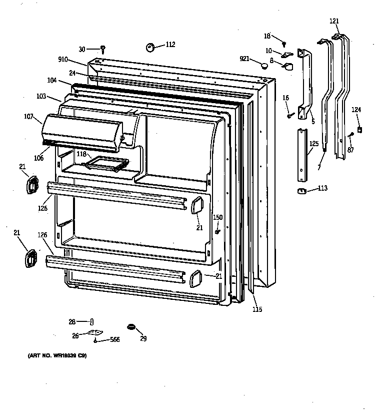GE TBX18SIXNLWW fresh food door diagram