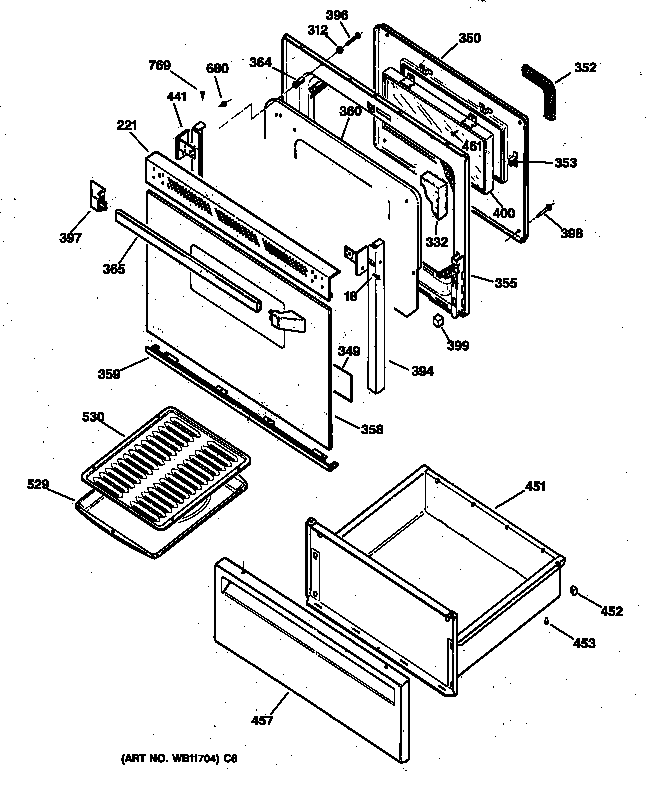 GE JBP24BY2 door & drawer parts diagram