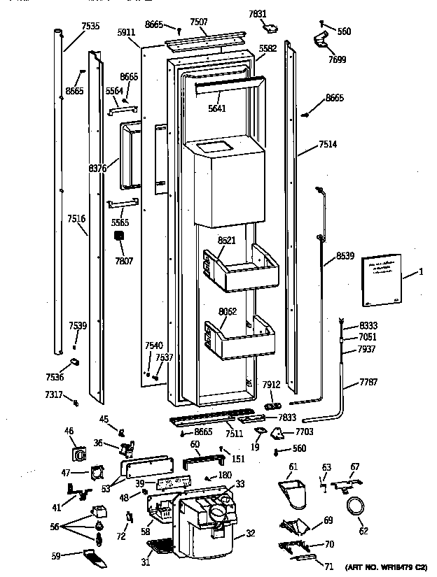GE ZISS48DYASS freezer door diagram