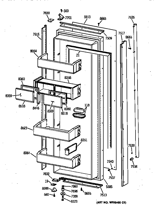 GE ZISS48DYASS fresh food door diagram