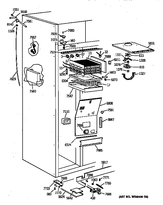 GE ZISS48DYASS freezer section diagram