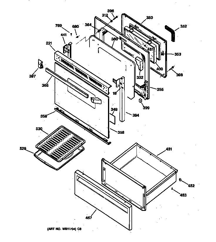 GE JBP66BY2AD door & drawer parts diagram