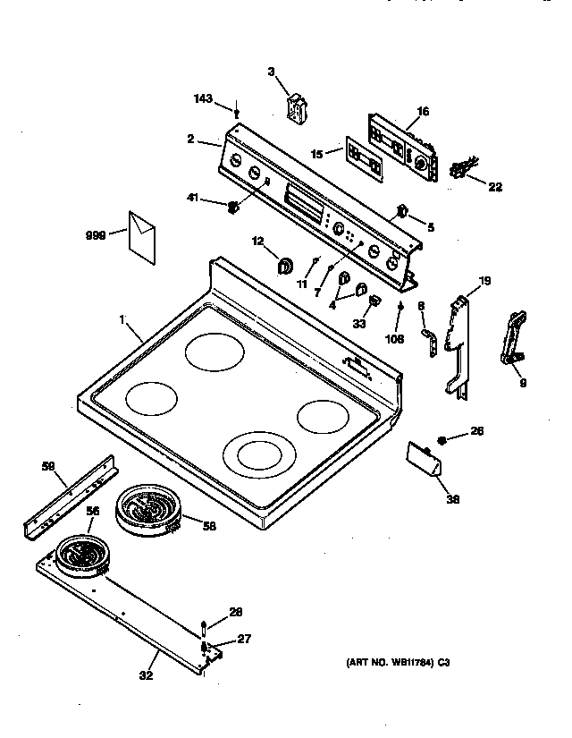 GE JBP78AY2 control panel & cooktop diagram