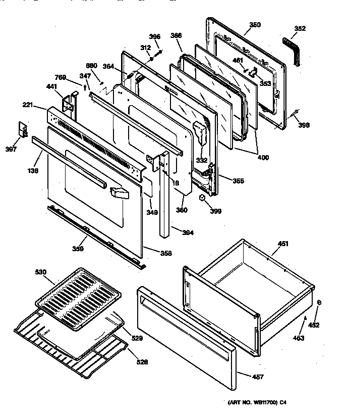 GE JBP78AY2 door & drawer parts diagram