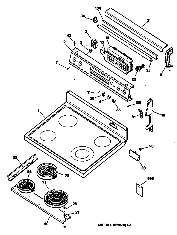 GE JB940AY2 control panel & cooktop diagram