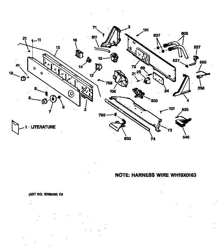 GE WCSR4110T6AA controls & backsplash diagram