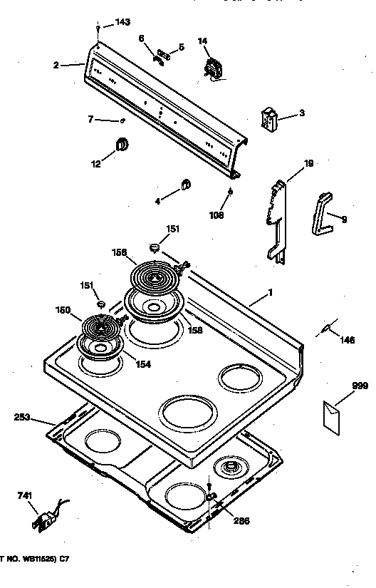Hotpoint RB526WW3 control panel & cooktop diagram