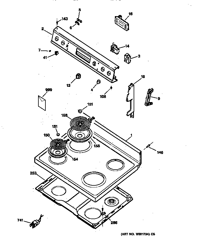 Hotpoint RB632GW3 control panel & cooktop diagram
