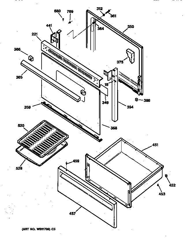 Hotpoint RB632GW3 door & drawer parts diagram