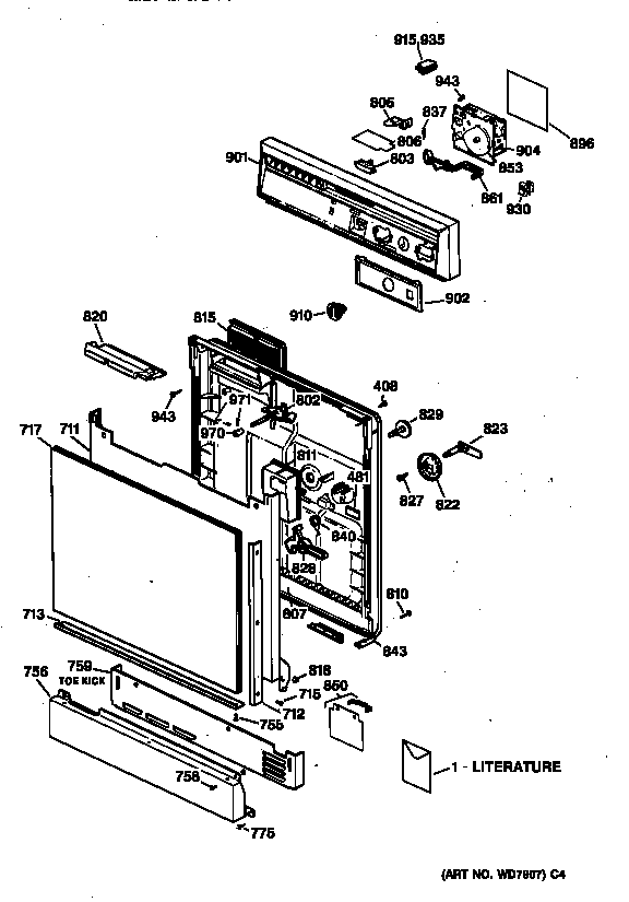 Hotpoint HDA180XX01WW escutcheon & door assembly diagram