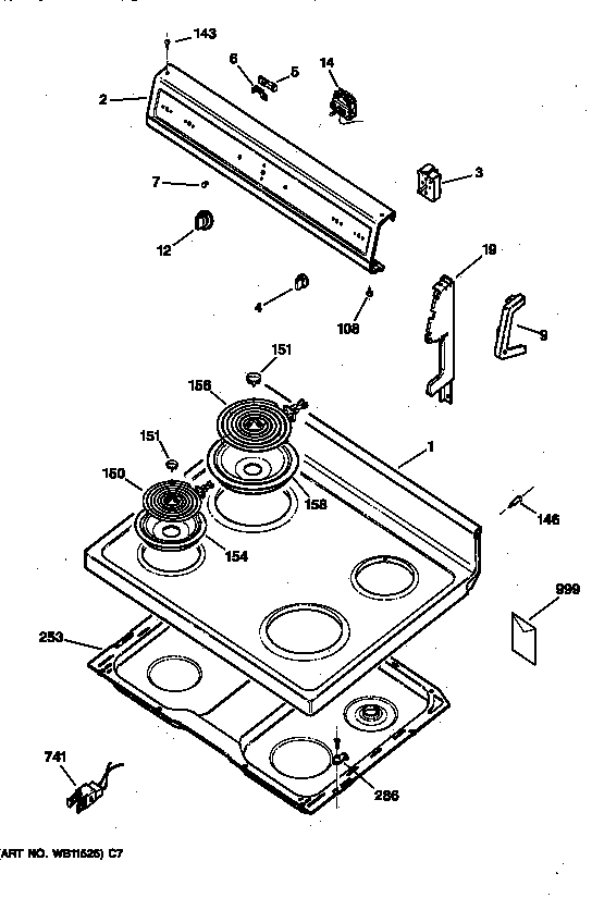 Hotpoint RB525GV4 control panel & cooktop diagram