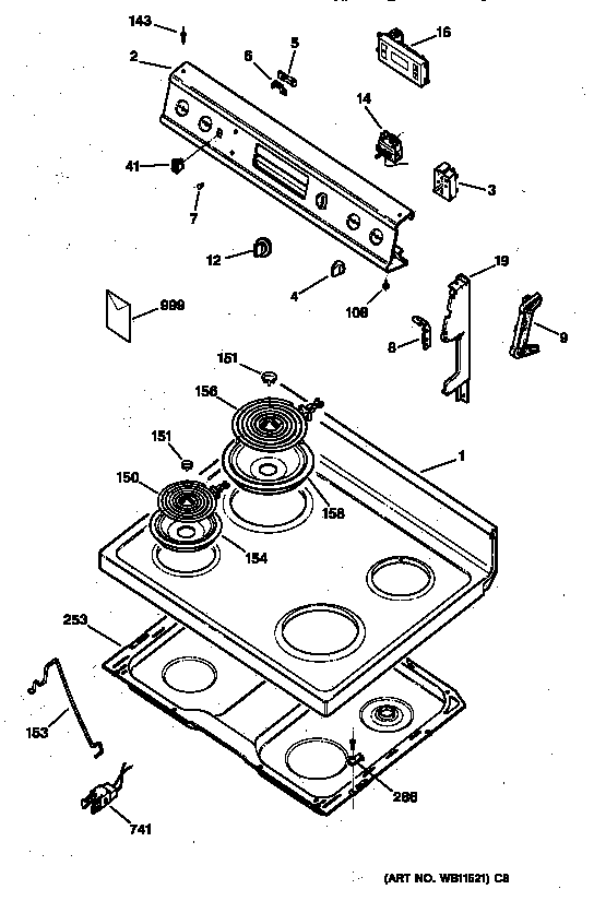 GE RB536GW4 control panel & cooktop diagram
