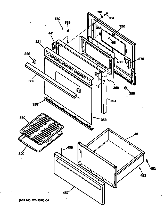 GE RB536GW4 door & drawer parts diagram