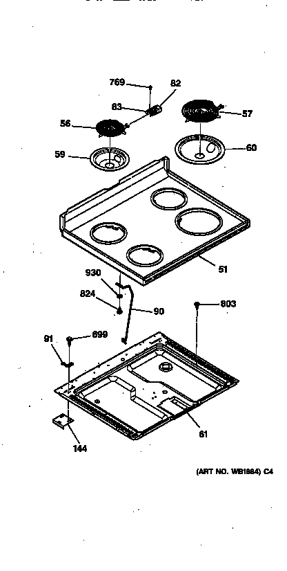 GE LEB116GT2WH cooktop diagram