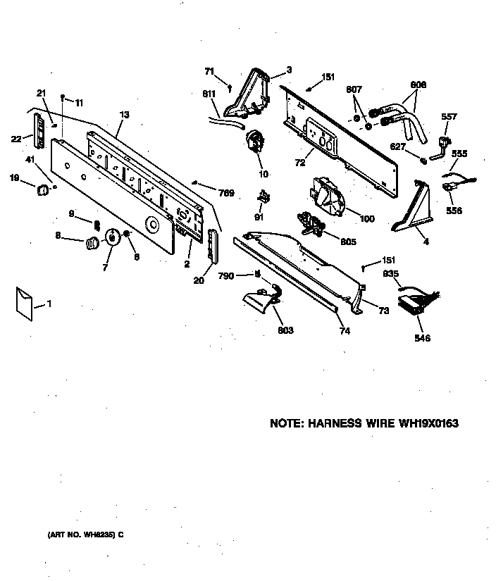 GE YJSR2070T6WW controls & backsplash diagram
