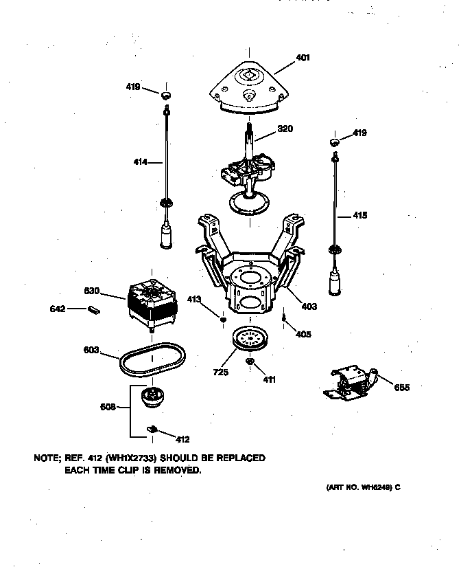 GE YJSR2070T6WW suspension, pump & drive components diagram