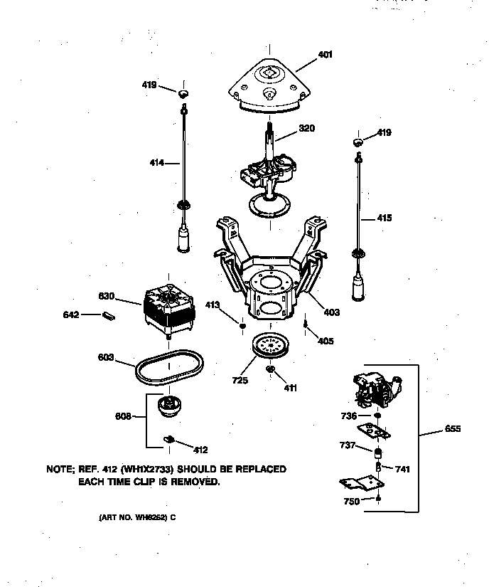 GE YISR309JT6AA suspension, pump & drive components diagram
