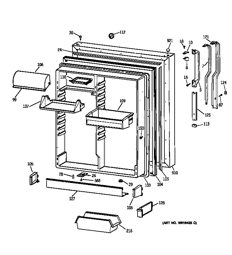 GE TBX22ZAZHRWW fresh food door diagram