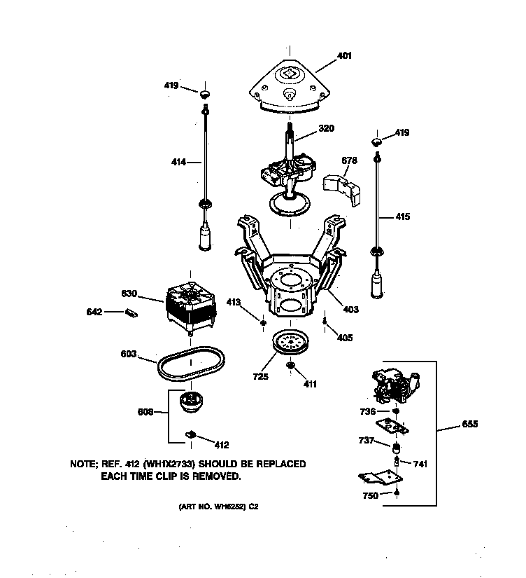GE WISQ416DT7WW suspension, pump & drive components diagram