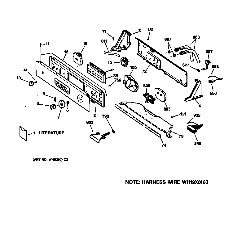 GE WISQ416AT7WW controls & backsplash diagram