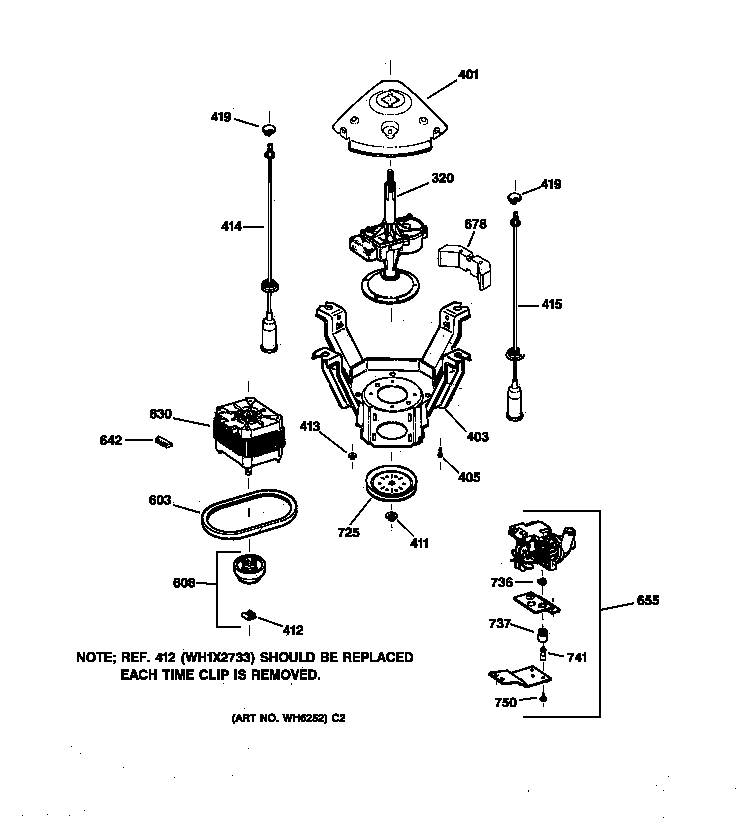 GE WISQ416AT7WW suspension, pump & drive components diagram