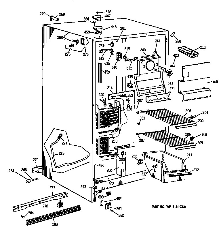GE TFJ20JAZAAA freezer section diagram