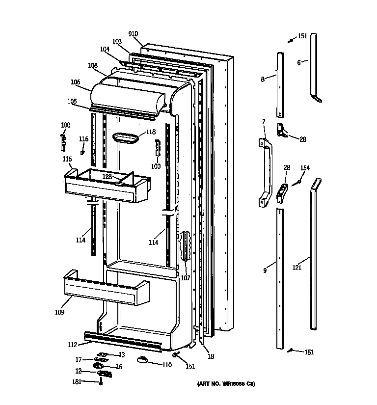 GE TFJ22PRZAWW fresh food door diagram