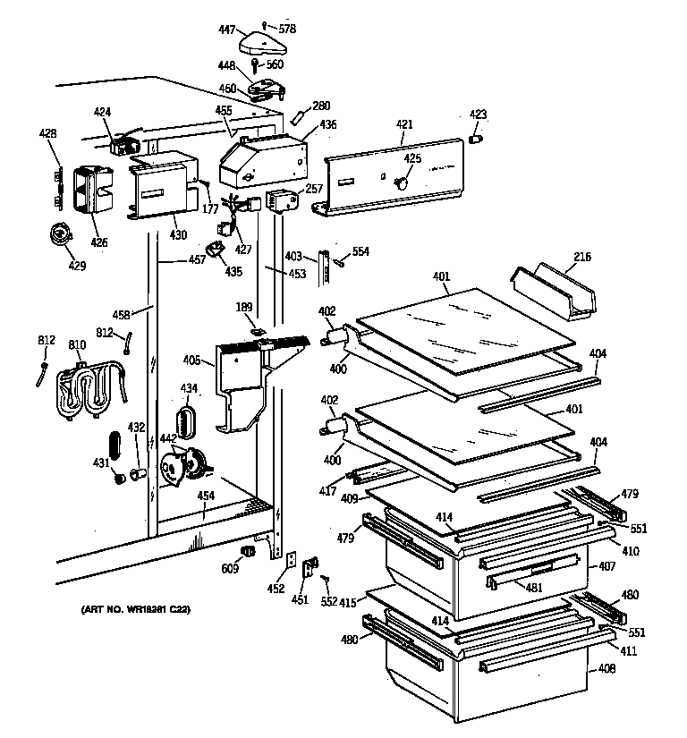 GE TFX22JRZBWW fresh food section diagram
