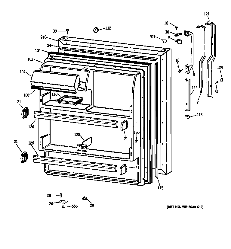 GE TBX18DIXXRAA fresh food door diagram