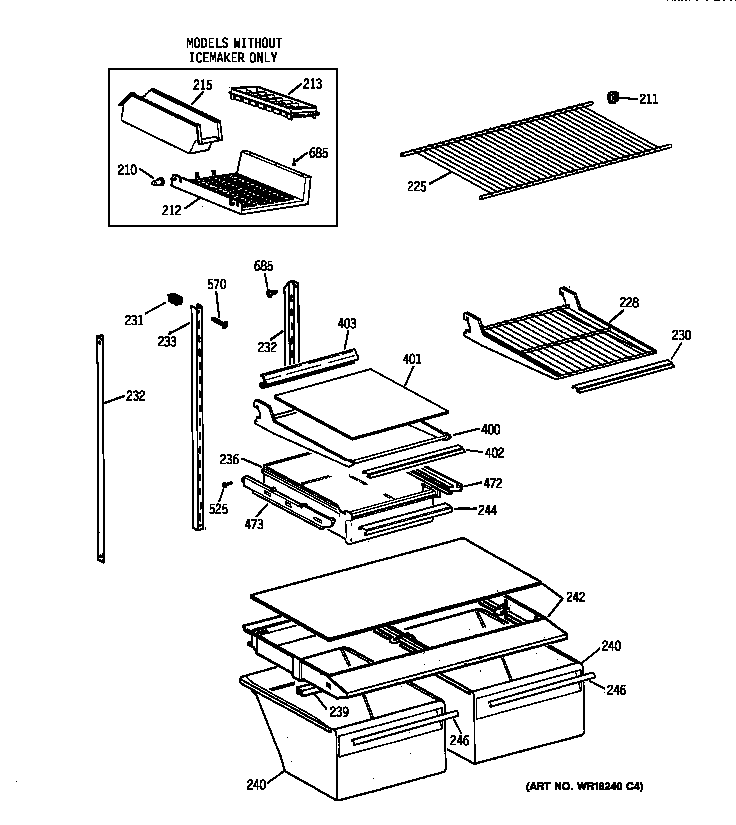 GE TBX18DIXXRAA shelf parts diagram